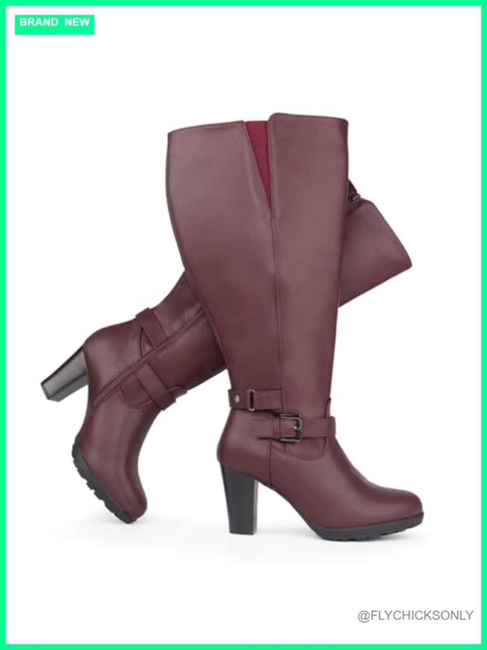 Extra Wide Calf High Heel Dress Boots Ankle Buckle Synthetic Knee-High